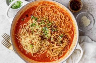 Chili Crunch Pasta with Smashed Tomato Sauce