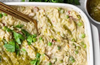 Dump-and-Bake Chicken Pesto Orzo Recipe
